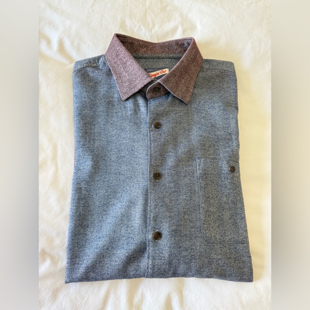 Johnnie O | Mens XL | Malibu Red Ombré Roscoe Hangin Out Flannel Beach Logo |EUC - Picture 3 of 11